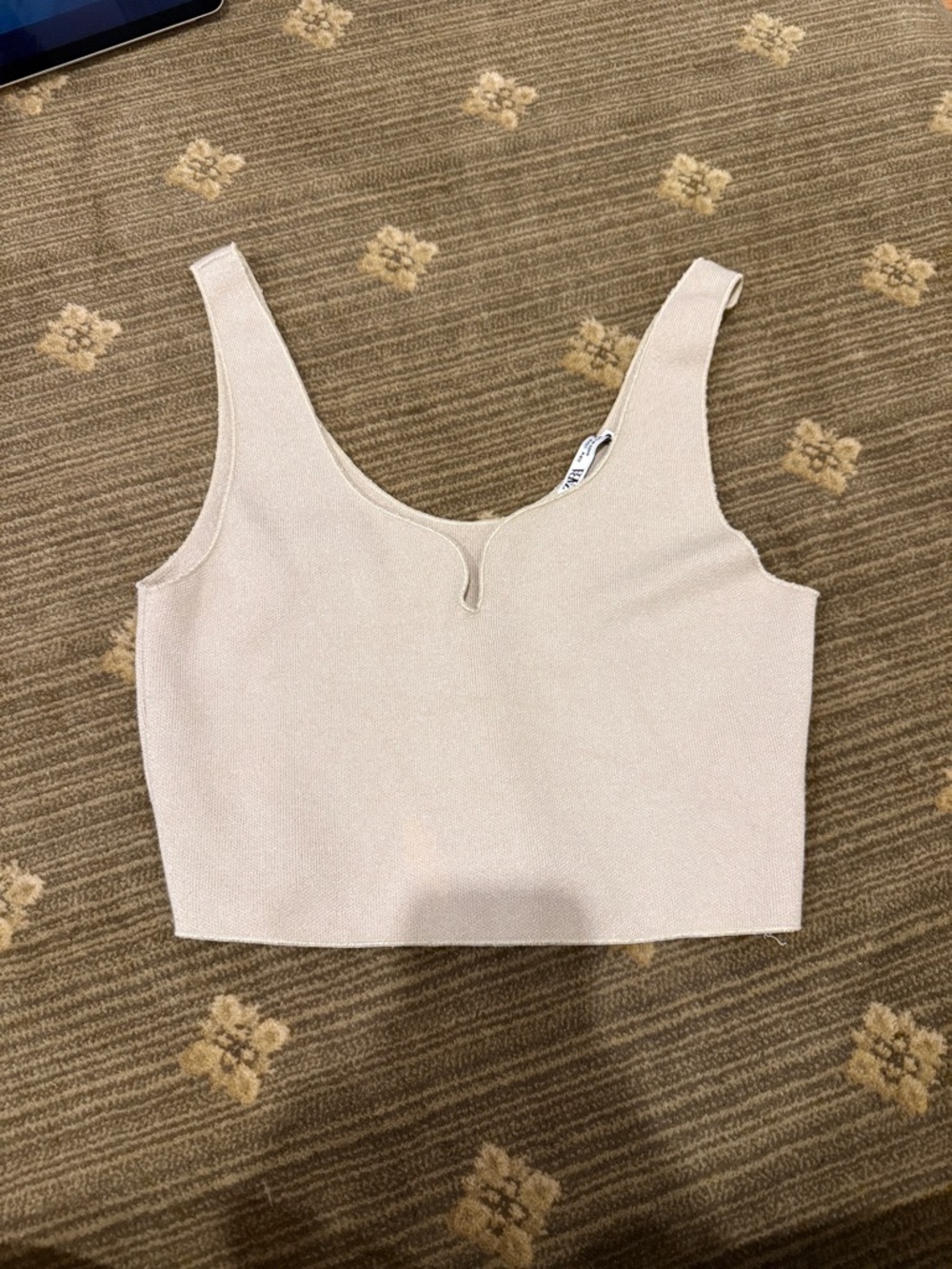 Zara Beige Cropped V-Notch Tank